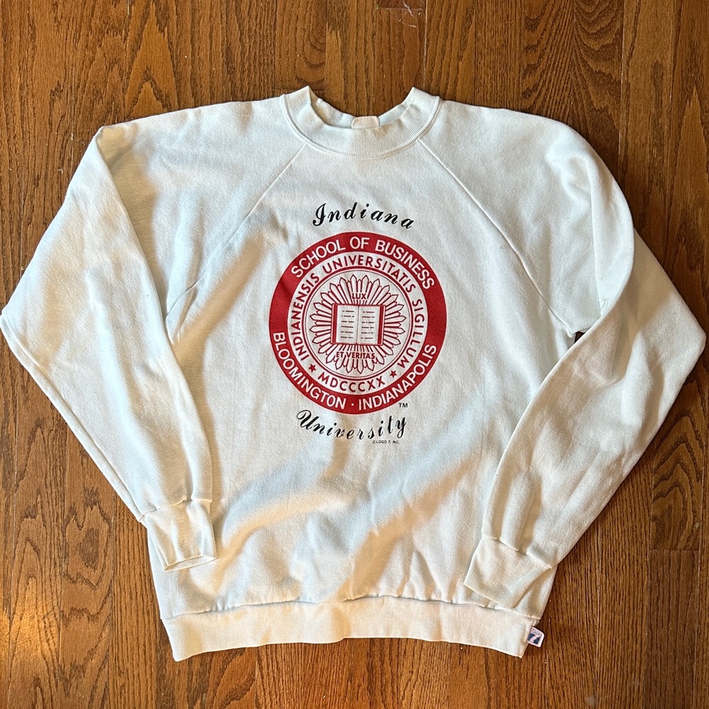 Vintage LOGO 7 Indiana University Red and White Crewneck Sweatshirt